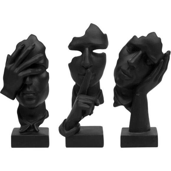 3 Pcs Thinker Statue, Silence is Gold Abstract Art Figurine Resin Sculptures - Picture 3 of 8